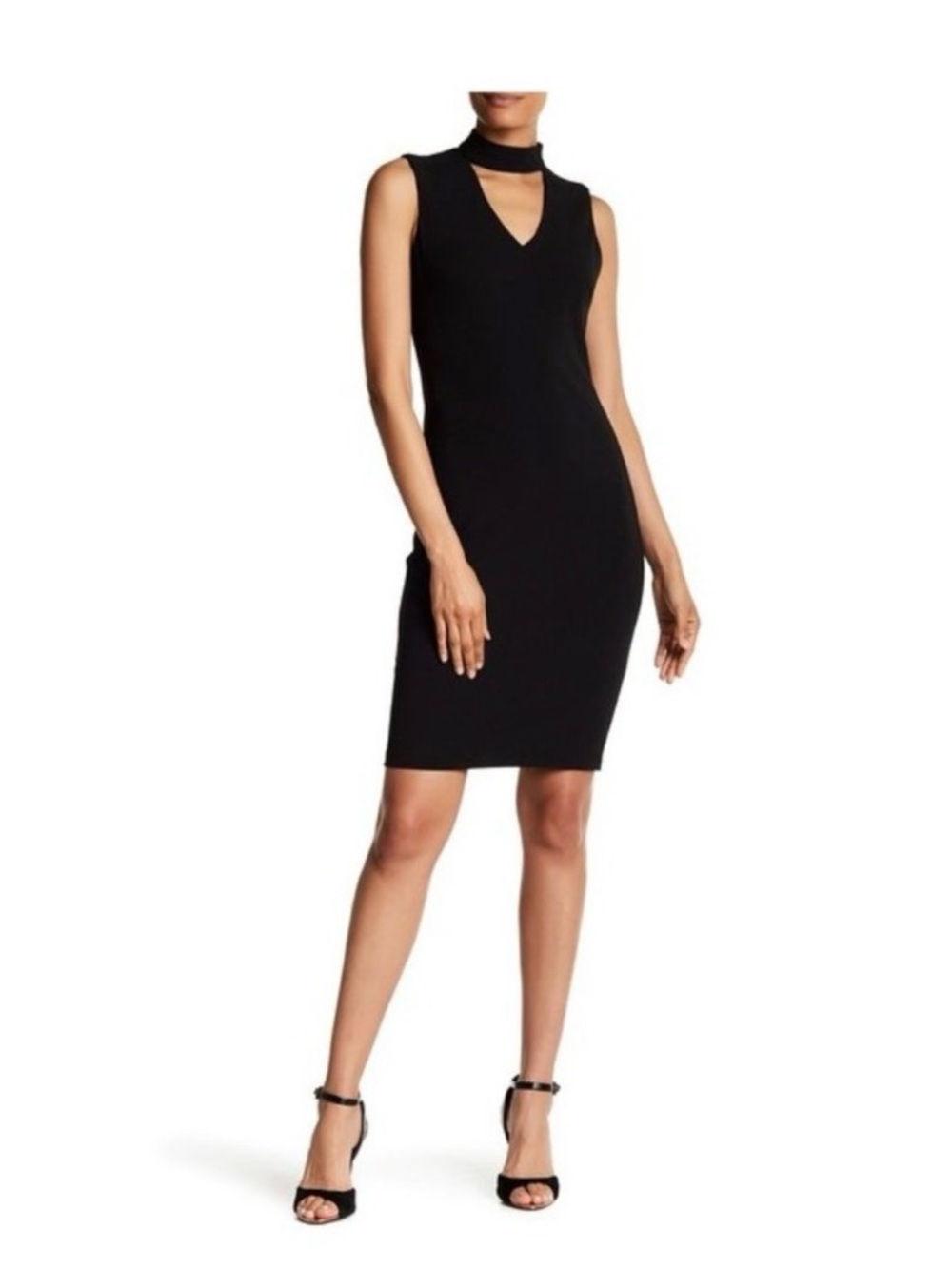Calvin Klein Black Sleeveless V-Neck Dress with Choker Detail